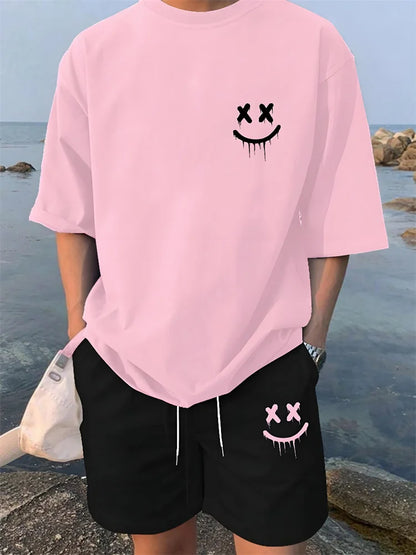 Men's Casual Hawaiian Print T-Shirt and Shorts Set