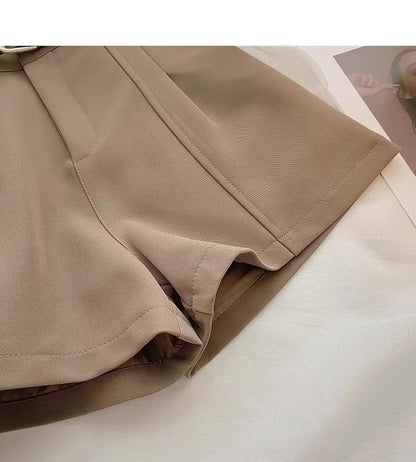Vintage Solid High Waist A-Line Shorts for Women