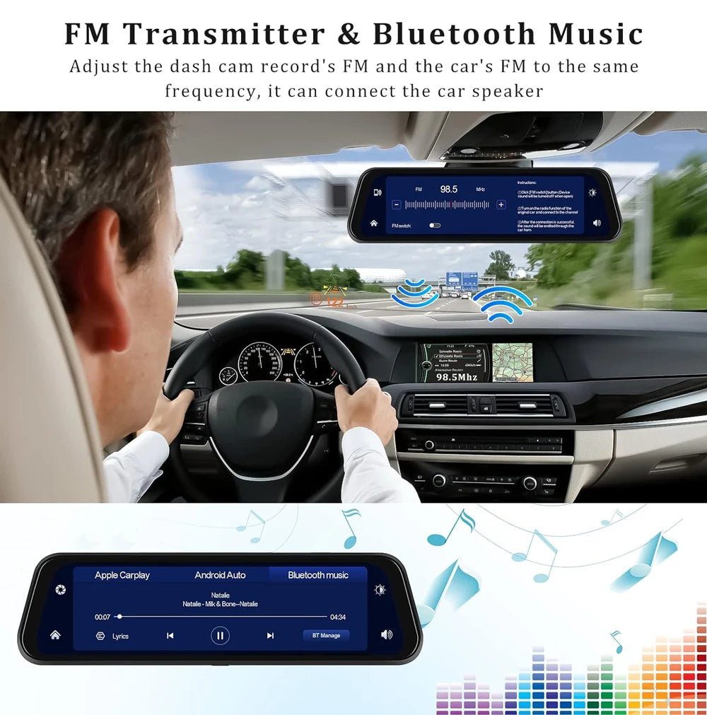 10 Inch 4K Dash Cam Rearview Mirror with GPS and WiFi