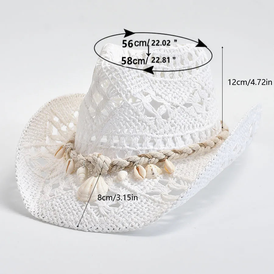 Hand Woven Straw Sun Hat for Women with Shell Decoration
