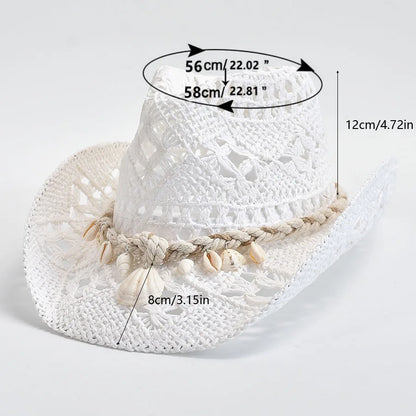 Hand Woven Straw Sun Hat for Women with Shell Decoration