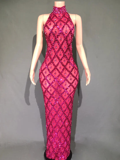 Sparkly Rhinestones Sleeveless Evening Dress for Women