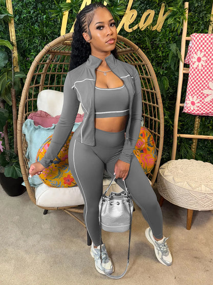 Weird Puss Women 3 Piece Tracksuit Set with Zipper Jacket
