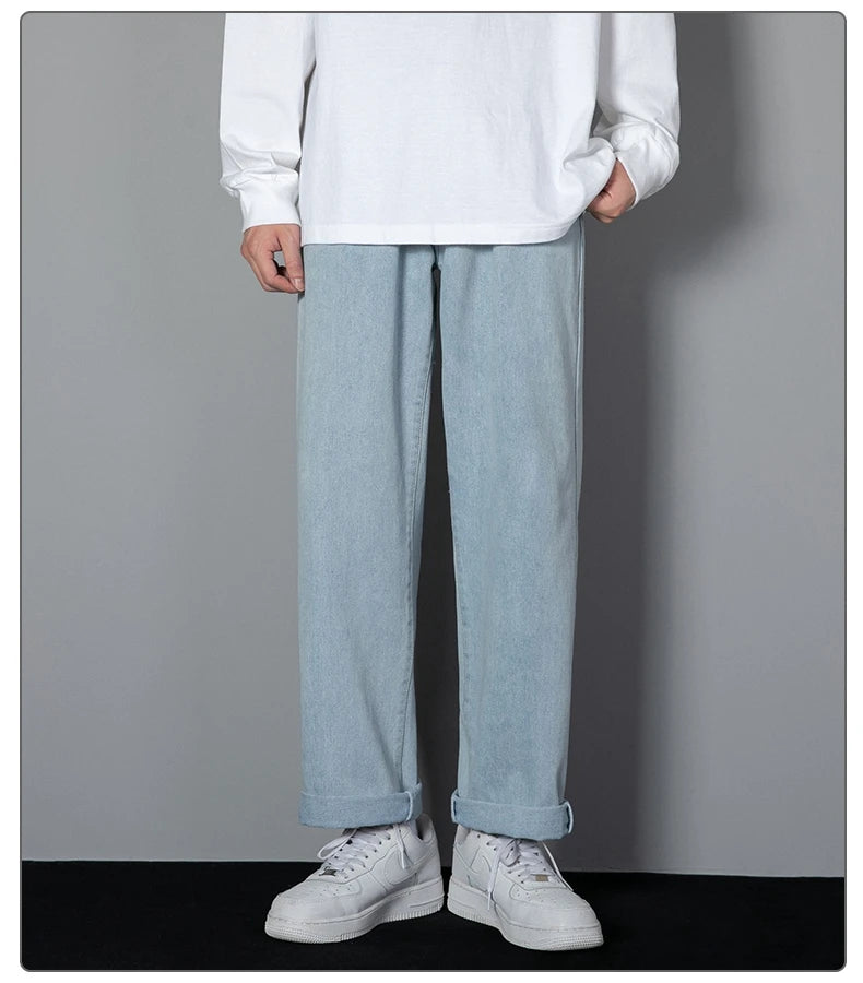 Men's Casual Straight Denim Jeans in Light Blue