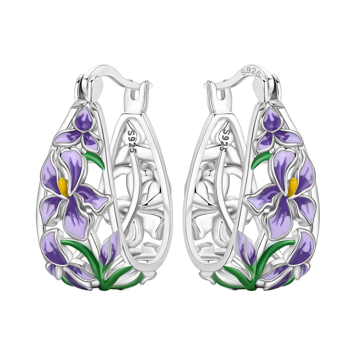 S925 Sterling Silver Iris Flower Hoop Earrings for Women