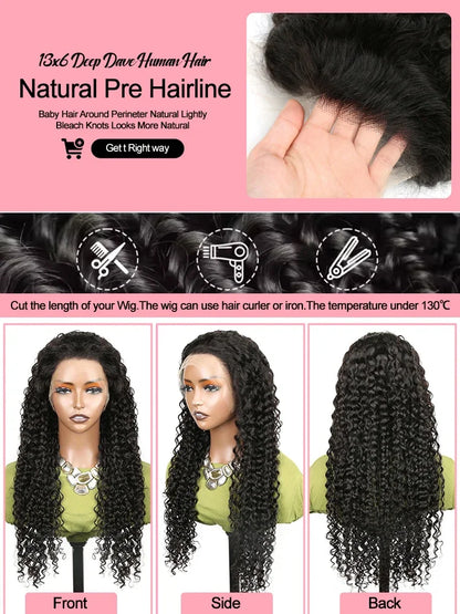 Deep Wave Lace Front Wig 13x6 Human Hair 250 Density