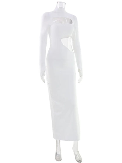 Ahagaga Solid Turtleneck Sheath Dress for Women White