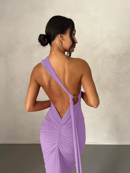 Hugcitar One Shoulder Backless Maxi Dress Women