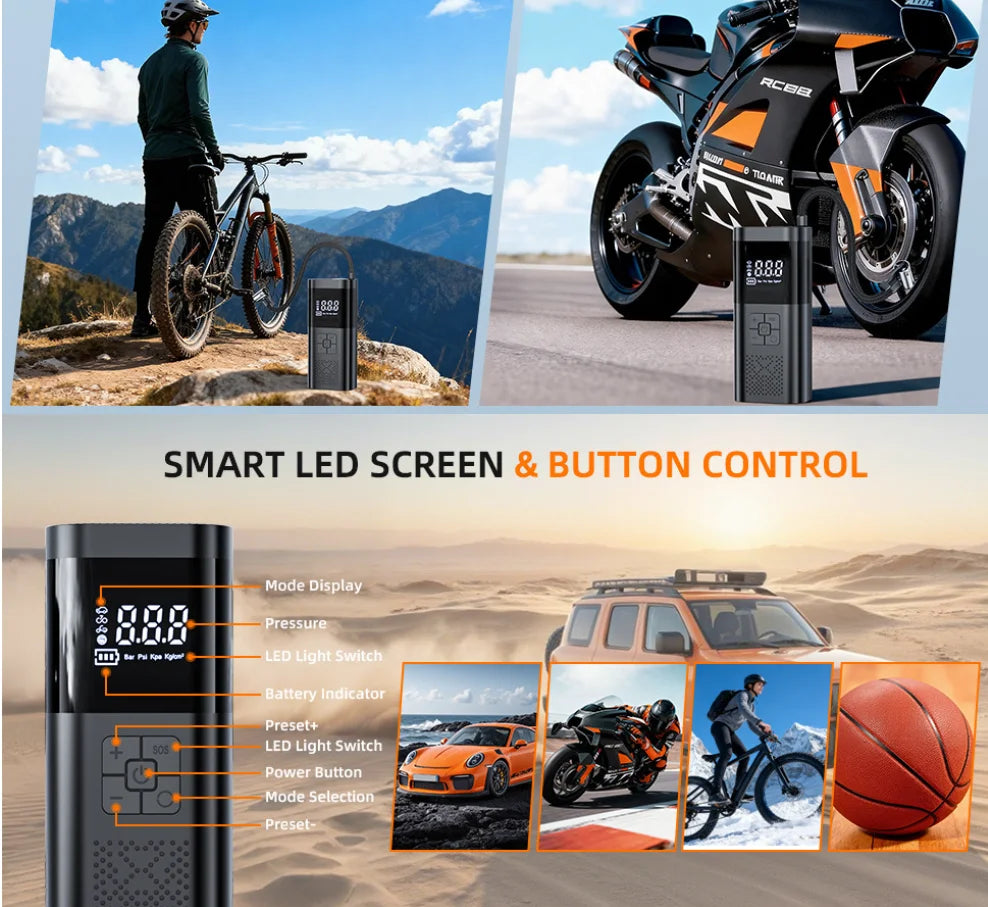 Cordless Portable Tire Inflator with Pressure Gauge