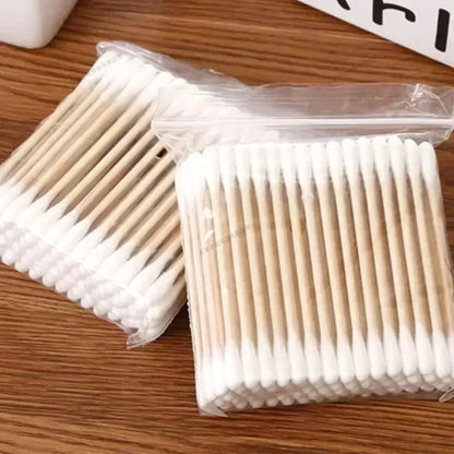 100 Pcs Baby Cotton Swabs with Wooden Sticks
