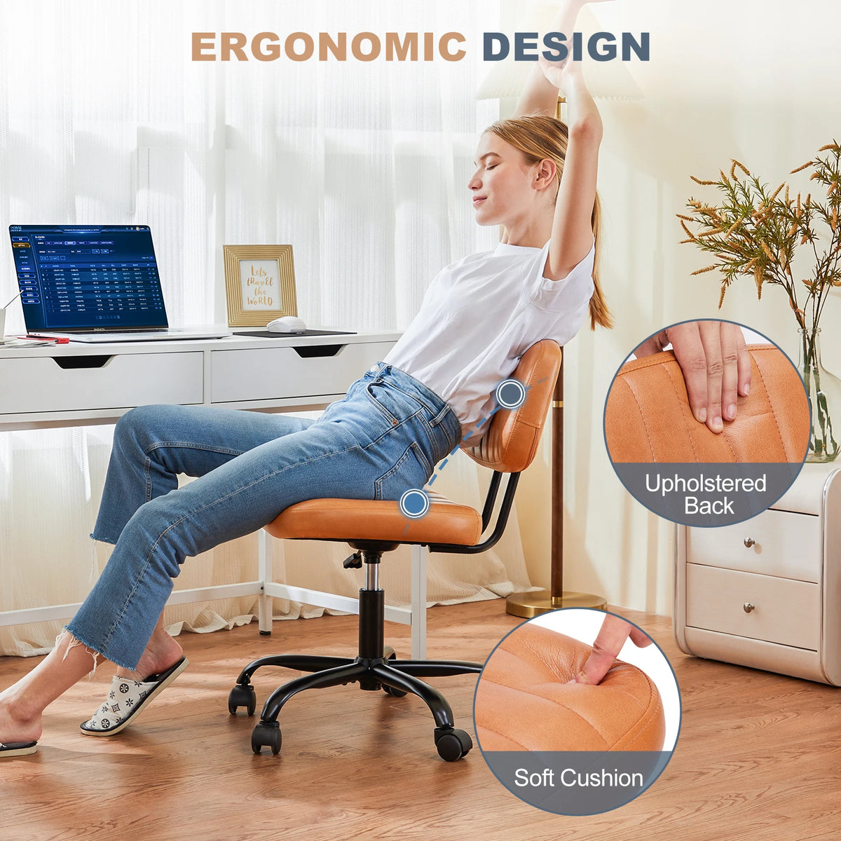 Height Adjustable PU Leather Office Desk Chair