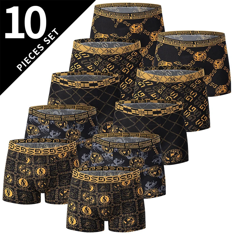 Men's Black Gold Printed Boxer Underwear 5/10 Pack