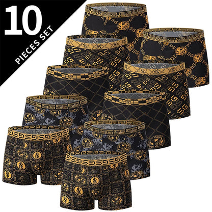 Men's Black Gold Printed Boxer Underwear 5/10 Pack