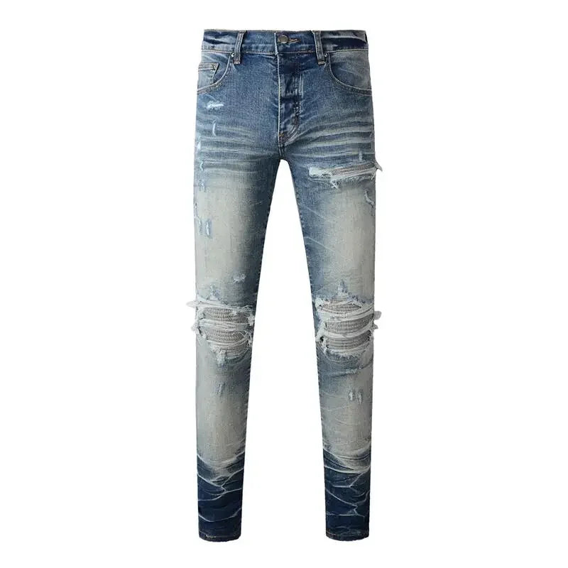 Men's Retro Wash Low Rise Elastic Skinny Denim Jeans