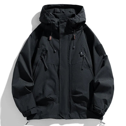 Men's Hooded Waterproof Jacket Black Softshell Camping