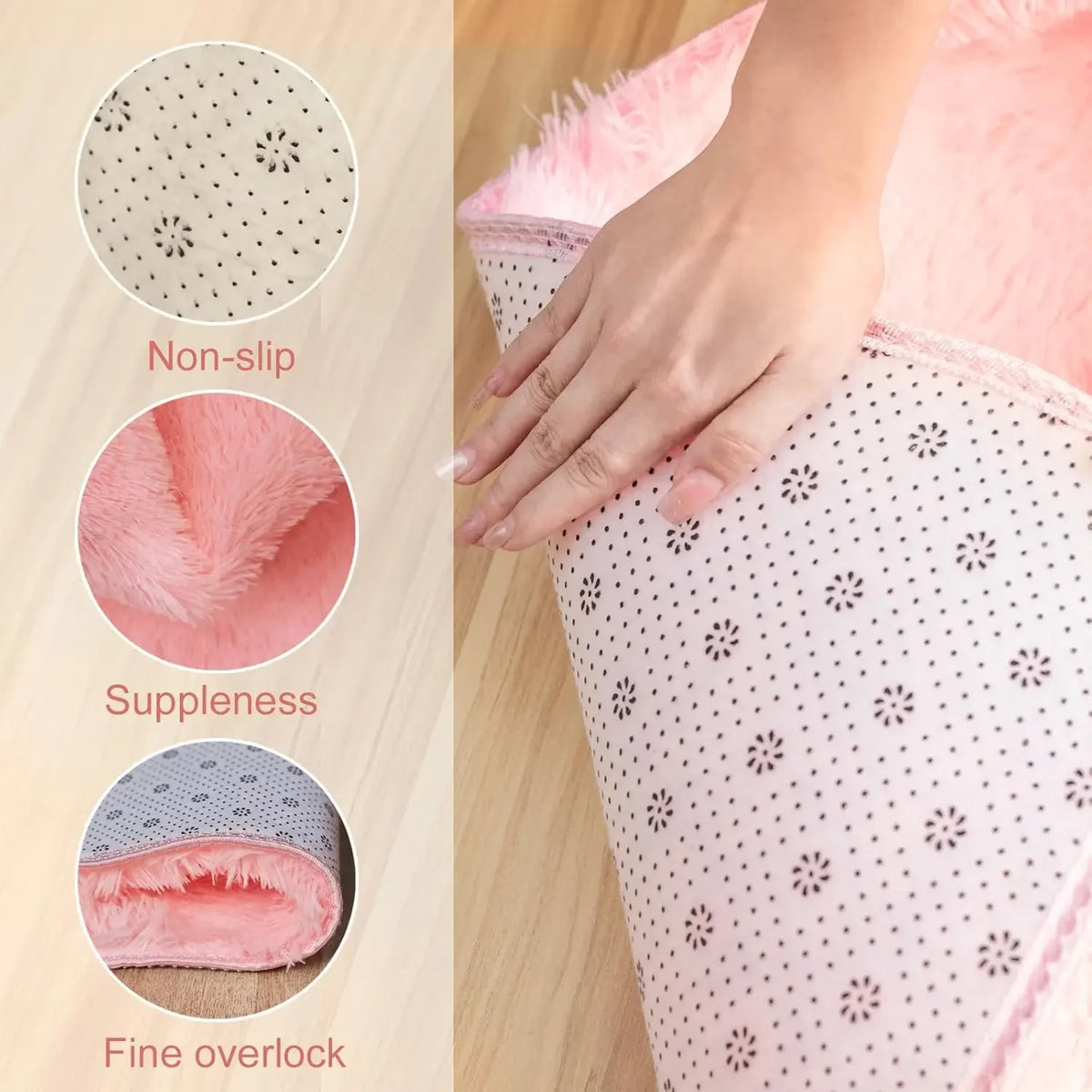 VIKAMA Pink Polyester Bedroom Carpet - Soft Plush Rug