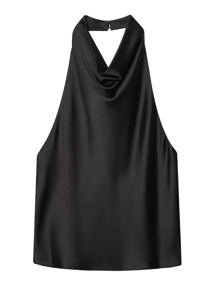 Halter Satin Backless Corset Top for Women in Yellow Pink Black
