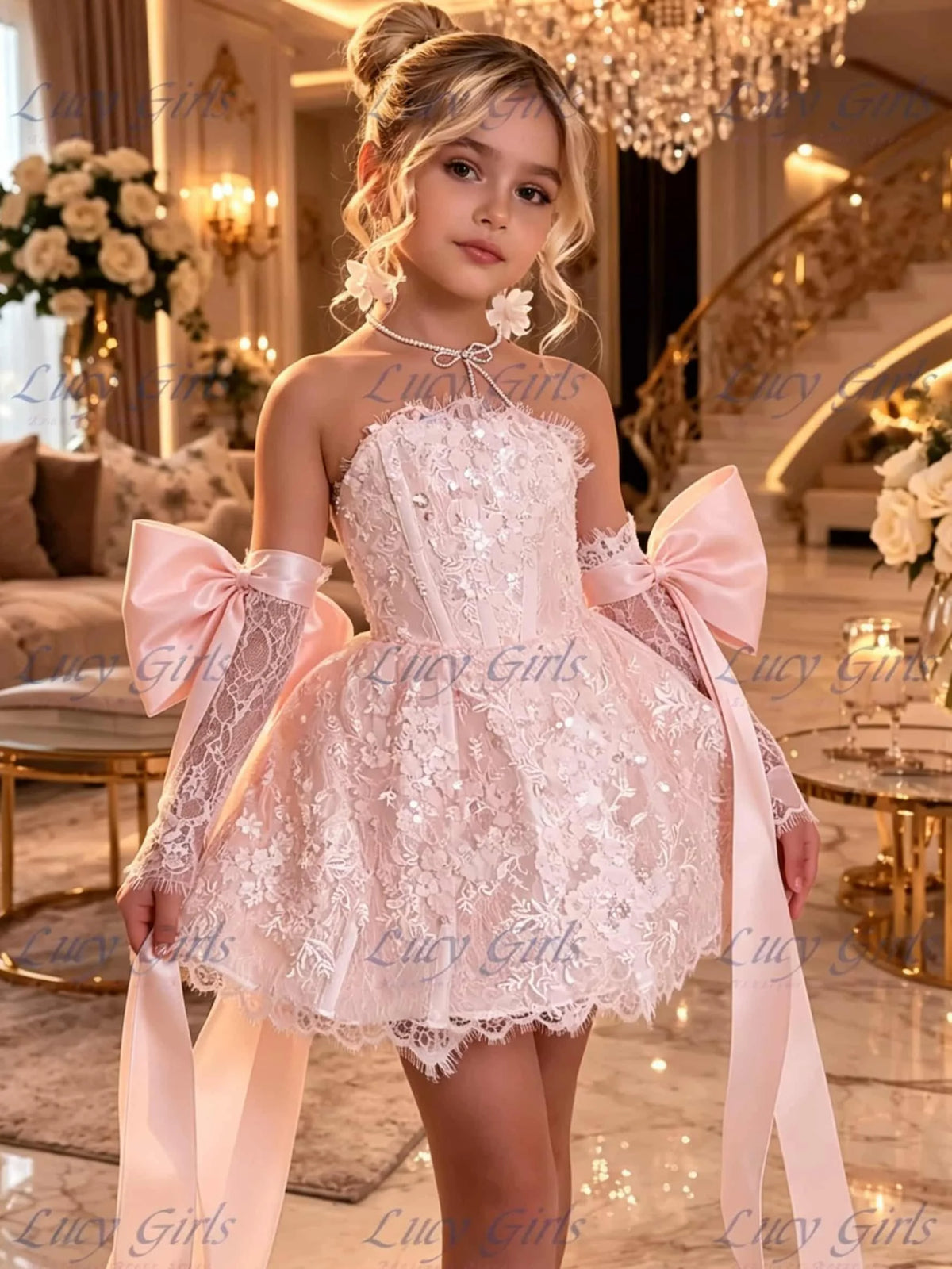 Flower Girl Dress Lace and Satin for Weddings and Birthdays