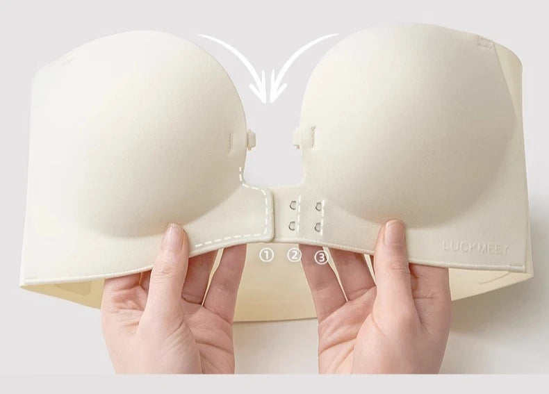 Seamless Push Up Strapless Bra for Women Adjustable Solid Color