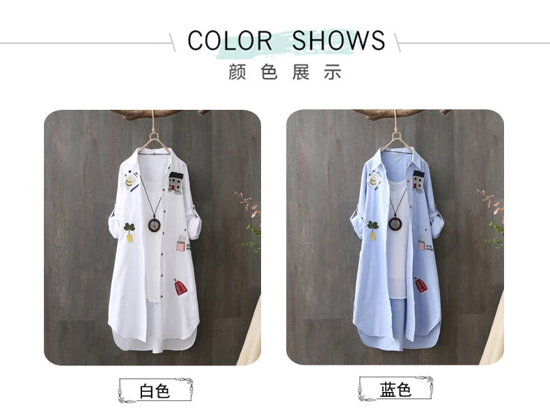 Women’s Loose White Cotton Embroidery Blouse