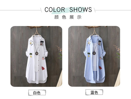 Women’s Loose White Cotton Embroidery Blouse