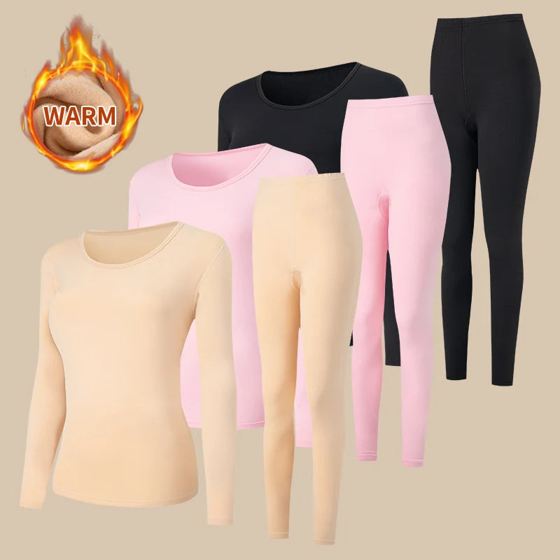 Women's Solid Color Round Neck Warm Suit