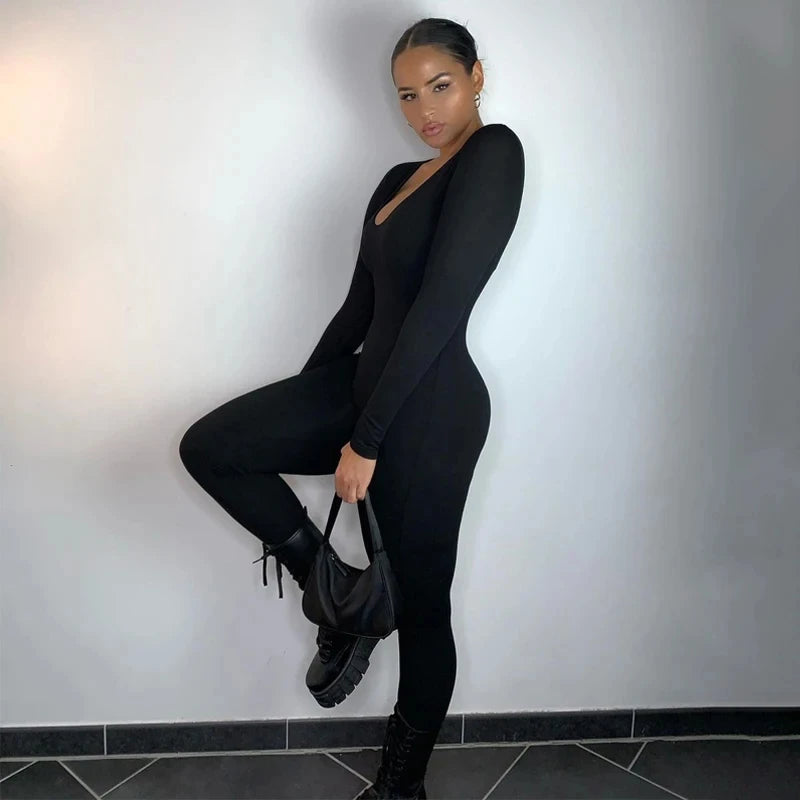 Dulzura Women Long Sleeve Bodycon Jumpsuit Overall