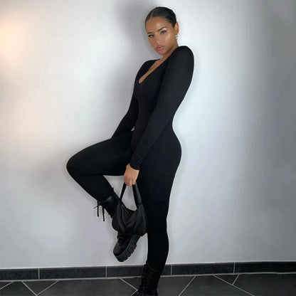 Dulzura Women Long Sleeve Bodycon Jumpsuit Overall