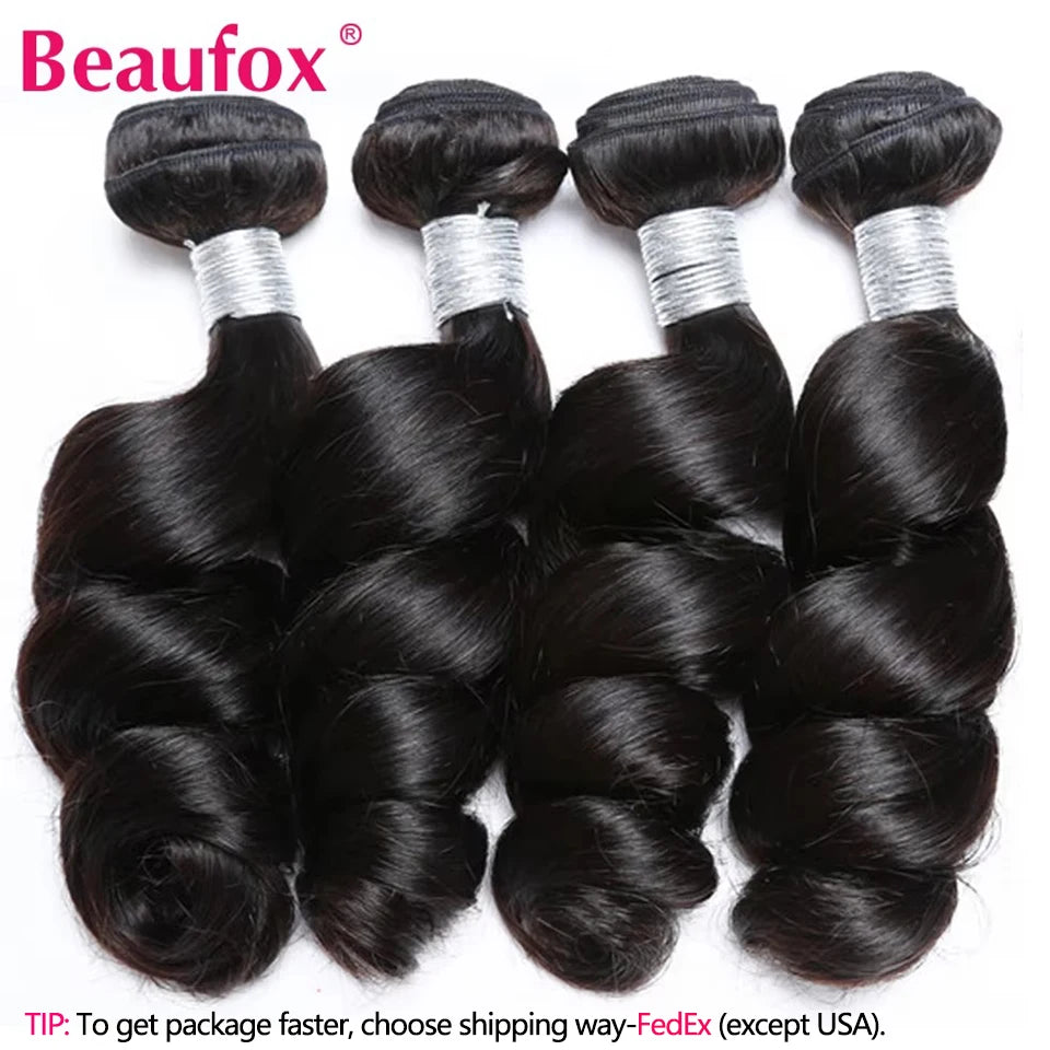 Beaufox Loose Wave Human Hair Bundles With Closure