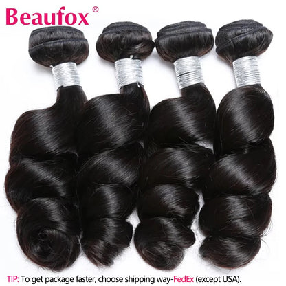 Beaufox Loose Wave Human Hair Bundles With Closure