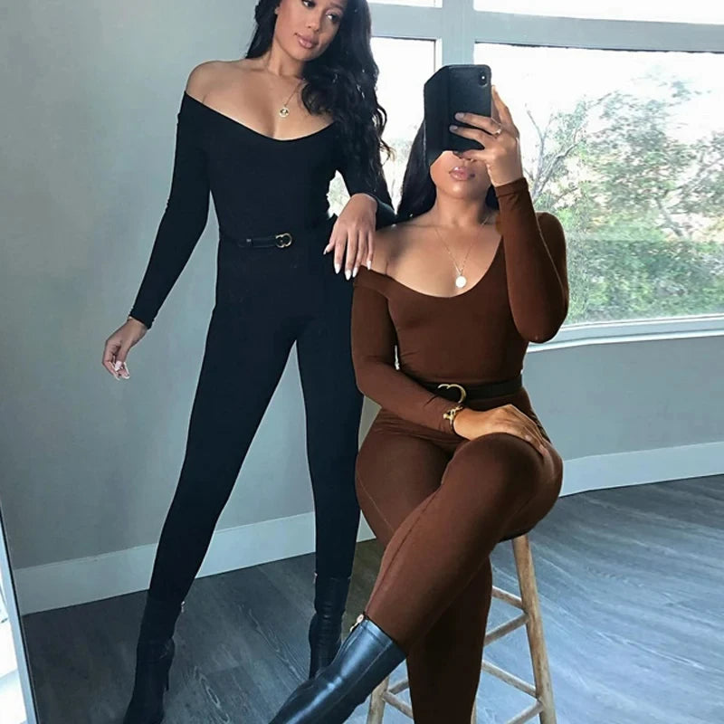 Dulzura Women Long Sleeve Bodycon Jumpsuit Overall