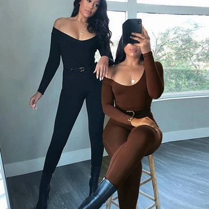 Dulzura Women Long Sleeve Bodycon Jumpsuit Overall