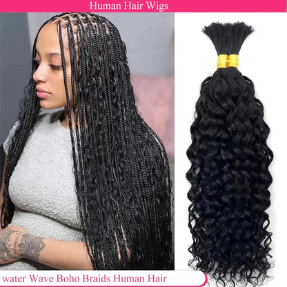 Water Wave Human Hair Bulk Braiding Hair Natural Black