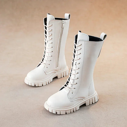 Black Mid Boots for Girls with Square Heel and Zip Closure