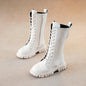 Black Mid Boots for Girls with Square Heel and Zip Closure
