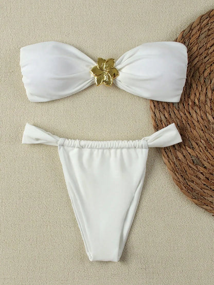 Bandeau Push-Up Bikini Set with Brazilian Thong