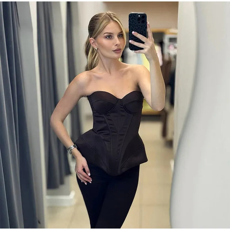 Kpop Black Hollow Out Mini Dress Women Elegant Turtleneck