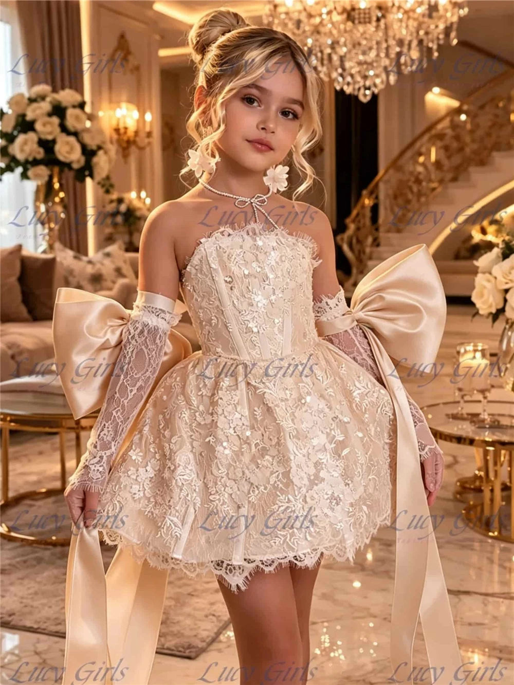 Flower Girl Dress Lace and Satin for Weddings and Birthdays