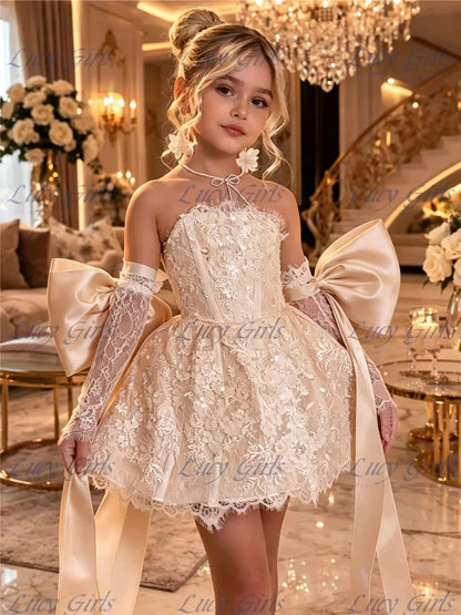 Flower Girl Dress Lace and Satin for Weddings and Birthdays