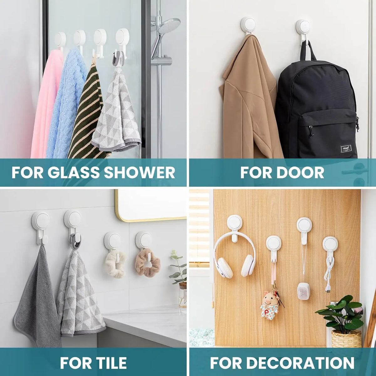 TAILI Heavy Duty Suction Cup Hooks 4pcs for Bathroom Kitchen