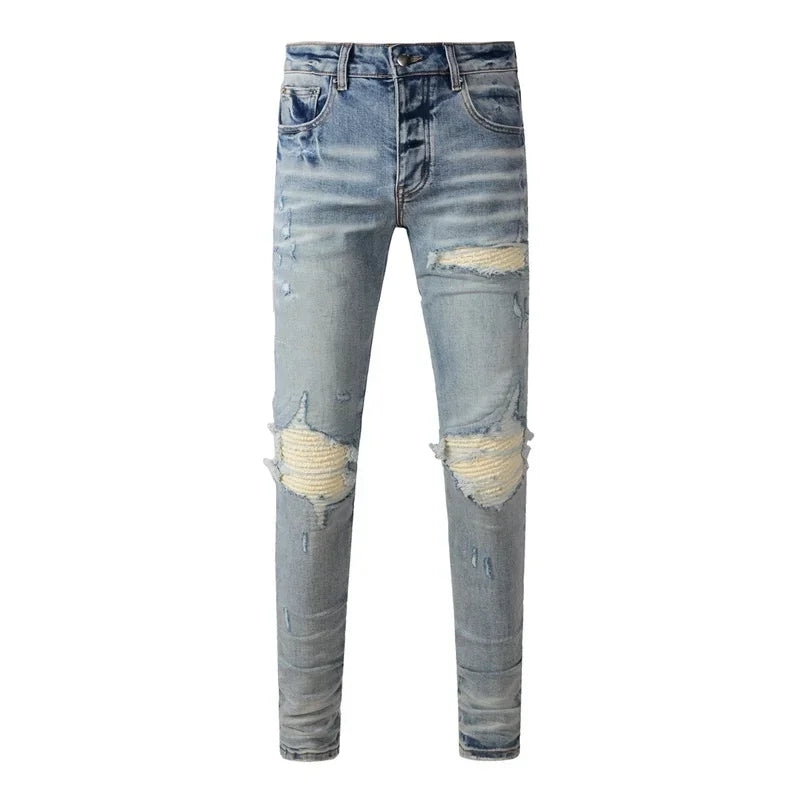 Men's Retro Wash Low Rise Elastic Skinny Denim Jeans