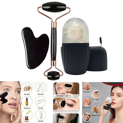 Ice Face Roller Set Gua Sha Satinless Steel Massage Tool