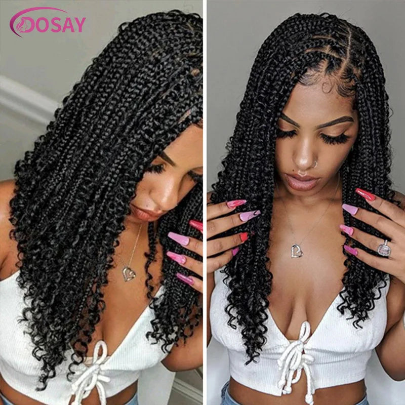 Short Bohemian Curly Braided Lace Front Wig 12 Inch