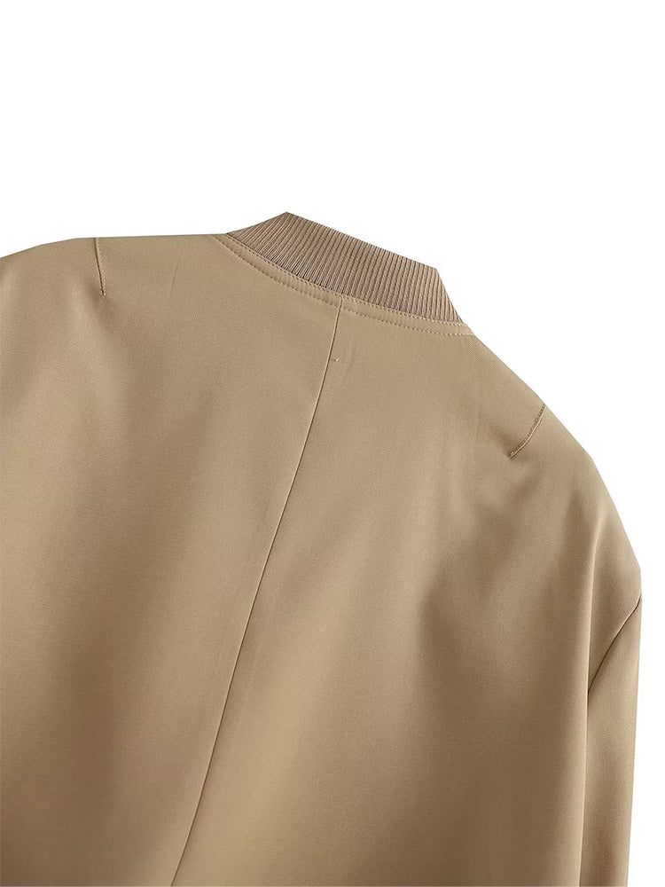 Willshela Women Solid V-Neck Bomber Jacket