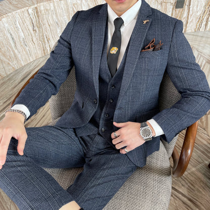 Modified Plaid Three-Piece Suit for Men