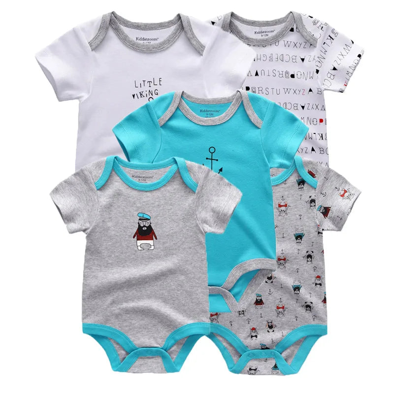Kiddiezoom Cartoon Short Sleeve Baby Bodysuits 100% Cotton