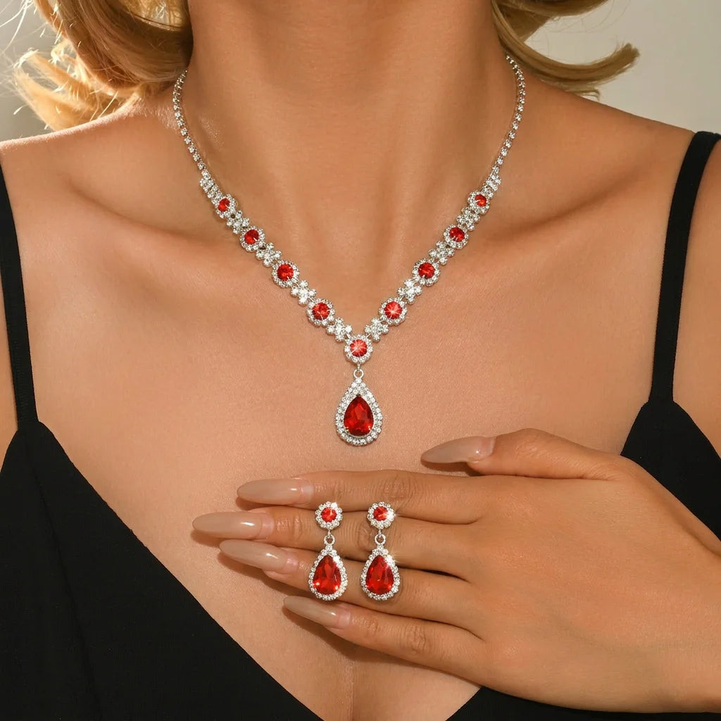 Water Drop Necklace and Earrings Set for Women