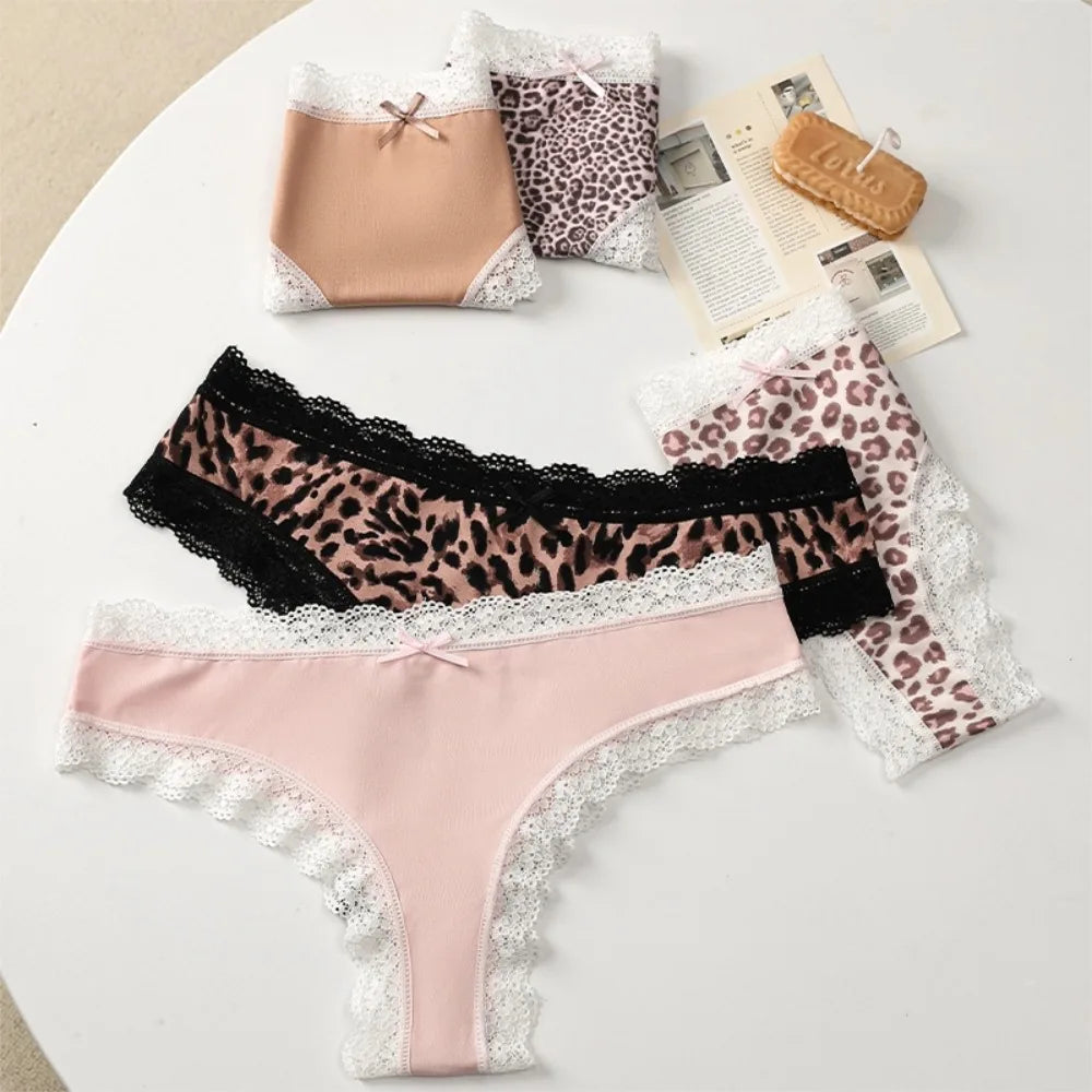 BZEL Women's Lace Floral G-String Leopard Panties