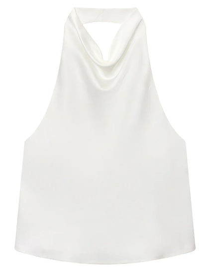 Halter Satin Backless Corset Top for Women in Yellow Pink Black