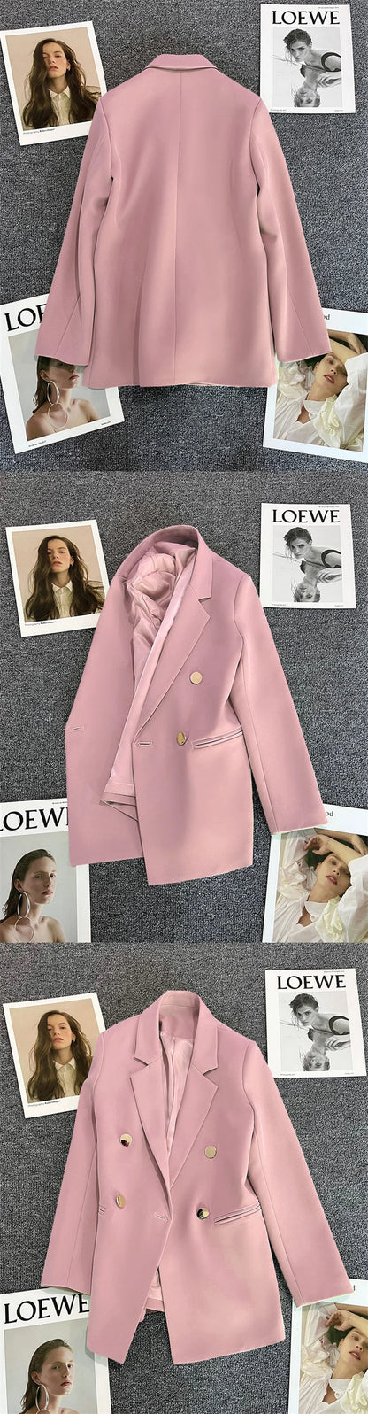 Women Double-Breasted Blazer Casual Suit Jacket